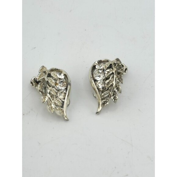 Vintage rhinestone leaf earrings - Picture 3 of 5